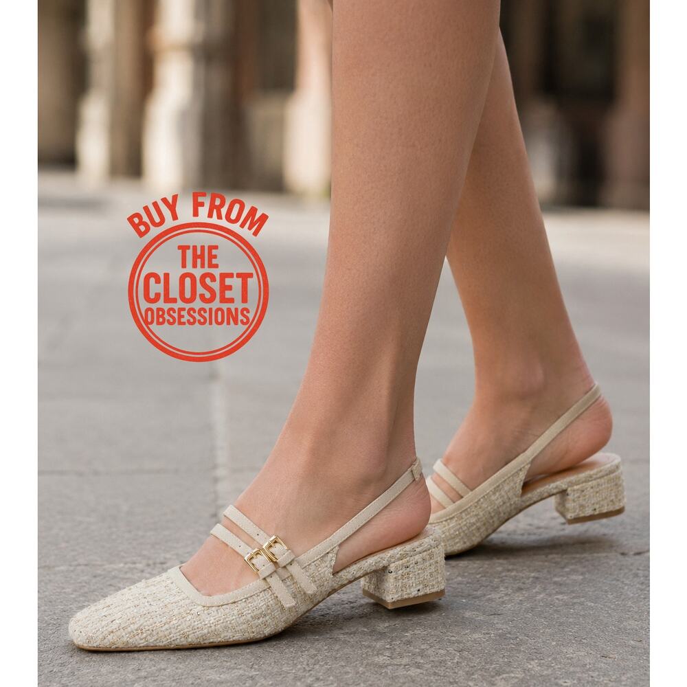 Zara NWT Cream Tweed Mary Jane Slingback Block Heels 7.5 - Picture 7 of 14